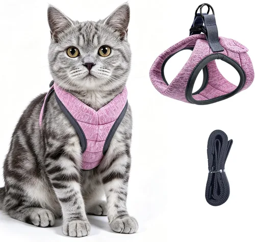 Miniatura 9 de Heywean Arnés y correa para gatos a prueba de escape, suave malla transpirable chaleco para caminar para gatitos, juego de arnés ajustable con tira