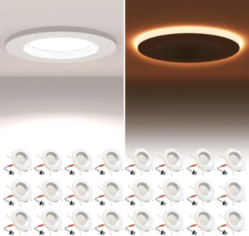 Miniatura 16 de 1 paquete de luces LED de 5/6 pulgadas con luz nocturna, iluminación LED empotrable retrofit de 5CCT, seleccionable de 2700K-6000K, regulable, 12W =