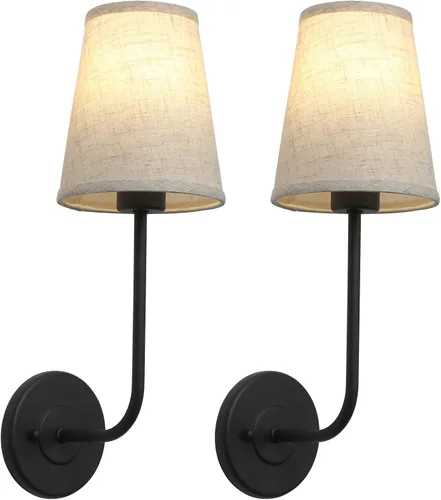 Miniatura 13 de Permo Lámpara de pared industrial rústica clásica con embudo acampanado de tela de lino, para mesita de noche, para dormitorio, lectura de noche