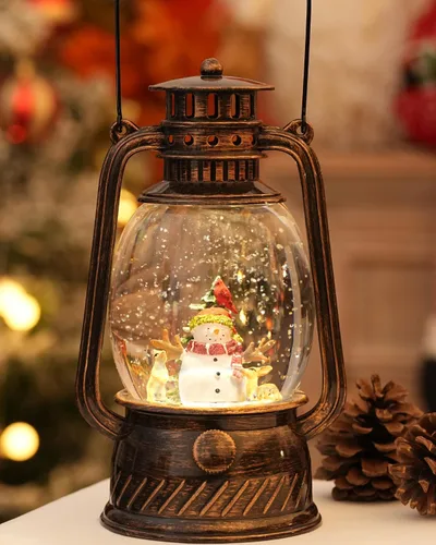 Decoraciones de Navidad para interiores - Globo de nieve musical con temporizador de 6H, escena iluminada de muñeco de nieve, cardenal y ciervo,