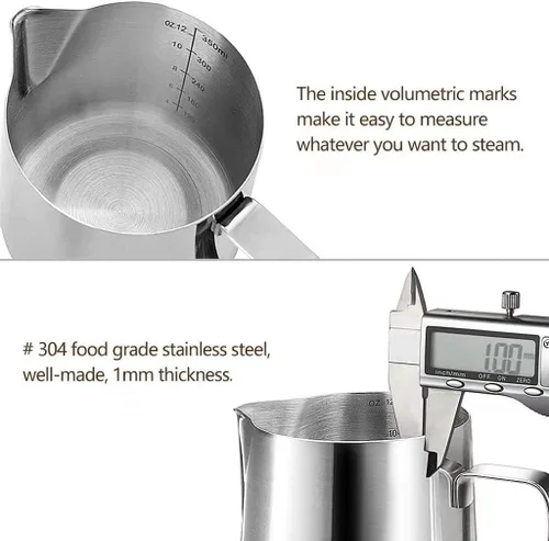 Miniatura 3 de HOOMIL Jarra de espuma de leche, jarra de acero inoxidable de 12 oz/20 oz/32 onzas, jarra de vaporizador de leche para máquina de espresso, café