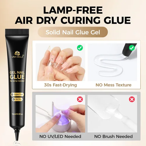 Miniatura 2 de UNA GELLA Pegamento de uñas de gel fuerte sin U V, 0.53 oz* 2 piezas de pegamento de uñas para prensa, no necesita lámpara, uñas semisólidas