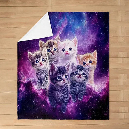 Miniatura 2 de Feelyou Manta de vellón de gatos para mascotas, para todas las estaciones, manta de cama con estampado de galaxia morada, bonita manta mullida