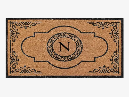 Miniatura 23 de A1HC - Felpudo con monograma de fibra de coco natural para entrada exterior, resistente y antidesprendimientos, duradero, perfil delgado, fácil