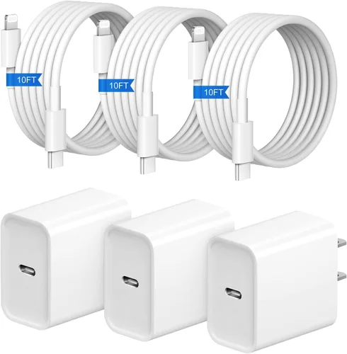 Miniatura 16 de Cargador rápido para iPhone, 3+3 unidades, cargador de pared USB C de 20 W con cable de carga rápida de 6 pies compatible con iPhone