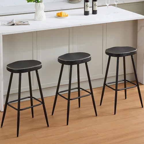 Miniatura 13 de FIRAVOE Juego de 2 Taburetes de Bar, Taburetes de Bar Modernos de 24" de Altura de Mostrador, Taburetes de Montar sin Respaldo de Cuero Sintético