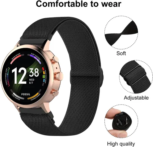 Miniatura 2 de 4 Pack Multicolor 18mm 22mm Stretchy Nylon Watch Bands Compatible with Fossil Watches