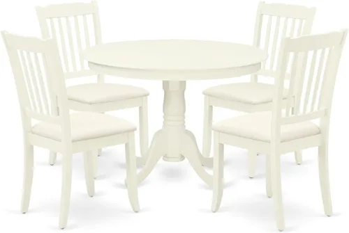Miniatura 9 de East West Furniture HLDA3-BCH-W Juego de mesa de cocina de 3 piezas para espacios pequeños contiene una mesa de comedor redonda con pedestal y 2
