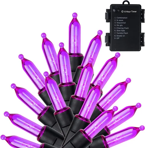 Miniatura 10 de WATERGLIDE - 50 luces LED de Halloween para uso al aire libre de 16 pies, tira de luces con 8 modos, tamaño mini, luces impermeables para árbol