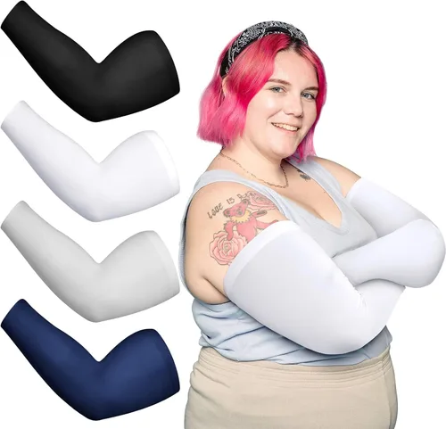 Miniatura 9 de 4 pares de mangas de compresión de gran tamaño para mujer, con protección solar UV, de seda helada, de gran tamaño, para mujer