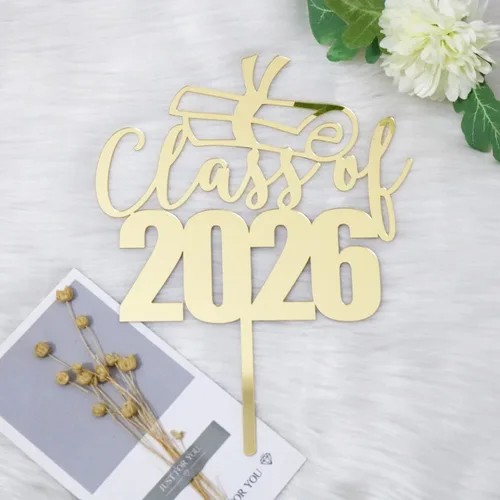 Decoración acrílica para tartas de clase 2026 con espejo, felicitaciones graduadas, decoraciones de fiesta de graduación con purpurina dorada
