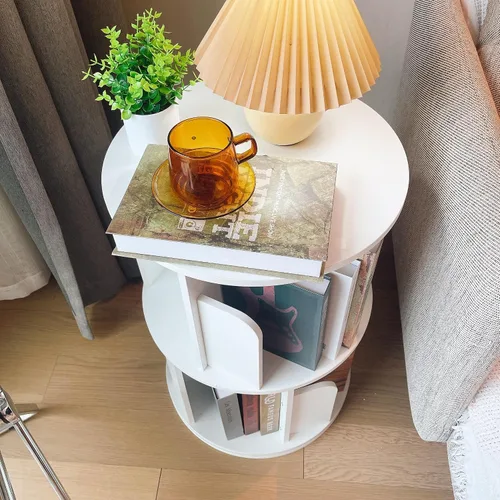 Miniatura 5 de Estantería de madera giratoria Heehee 360 Display, estante de pie con almacenamiento para niños y adultos, organizador multifuncional (blanco