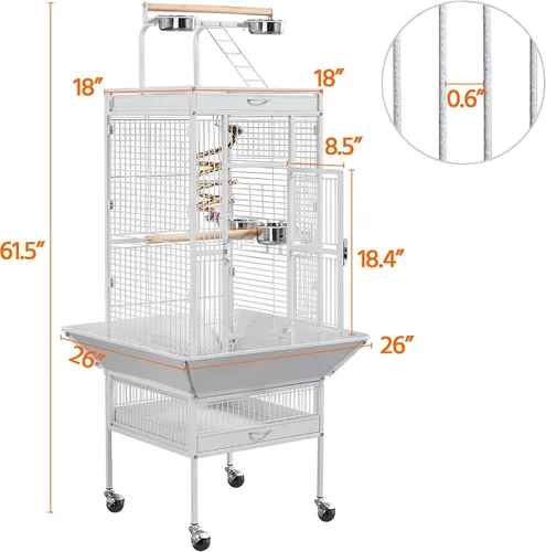 Miniatura 2 de Topeakmart Jaula grande para pájaros de loro de 61 pulgadas, selección de hierro forjado, color blanco