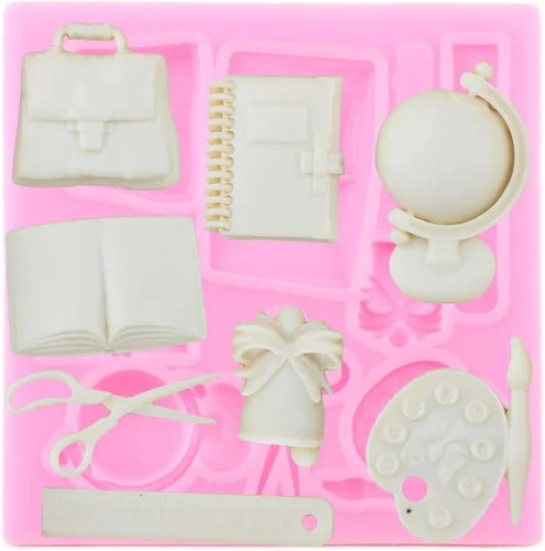 Miniatura 6 de Mujiang Moldes de silicona para el regreso a clases, bolsa escolar, libro de tijeras, paleta de dibujo, moldes para fondant, para decoración