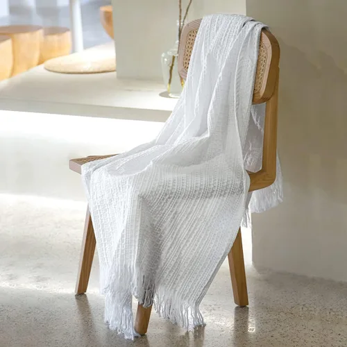 Miniatura 19 de Manta de Gofre 100% Algodón con Flecos, Manta de Tejido Gofre Prelavada para Todas las Estaciones, Manta Ligera Transpirable Suave y Acogedora tipo