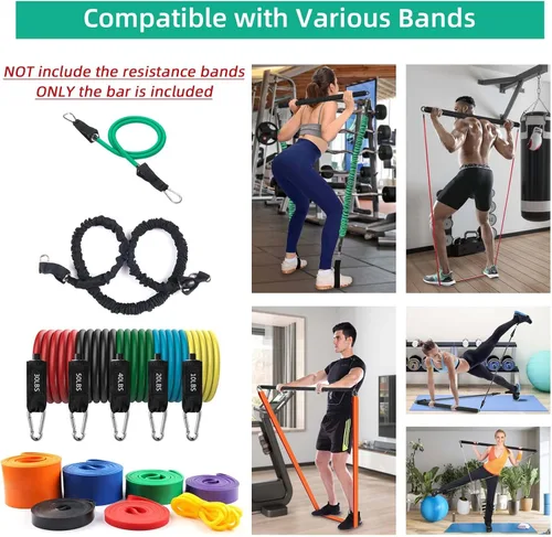 Miniatura 6 de Barra de banda de resistencia de longitud ajustable para entrenamiento, barra de pilates portátil para gimnasio en casa, barra de entrenamiento