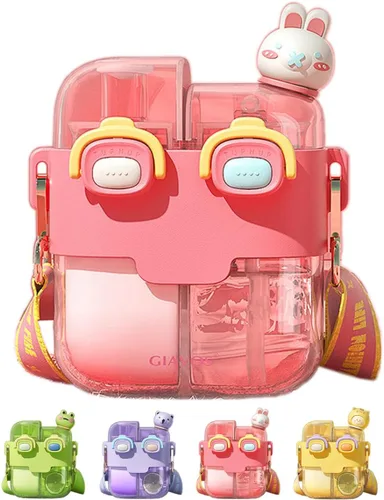 Miniatura 10 de Two Drink - Botella de agua para niños con pajilla, bonita estética, de gran capacidad, taza de dos capas para niñas, estudiantes, niños, escuela