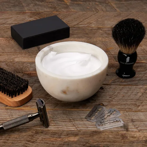 Miniatura 8 de Beau Brummell El cuenco de jabón de afeitar original de mármol hecho a mano con mármol 100% natural con ranuras interiores para una máxima espuma
