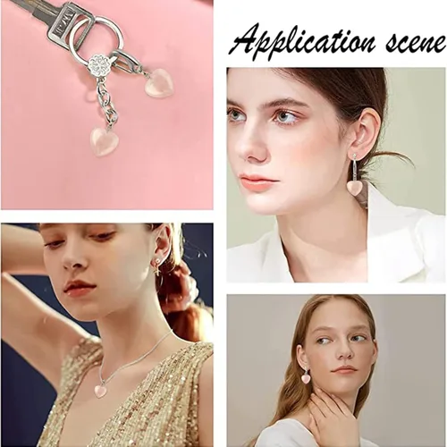 Miniatura 7 de DanLingJewelry 1 dije de corazón de cuarzo rosa natural con piedras preciosas y corazón de cristal curativo para mujeres y niñas