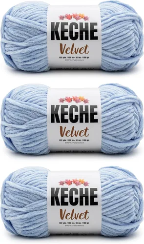Miniatura 13 de Keche Hilo de terciopelo para ganchillo, manta de felpilla suave, voluminosa, hilo amigurumi, 3.53 oz (132 yardas), color azul bebé