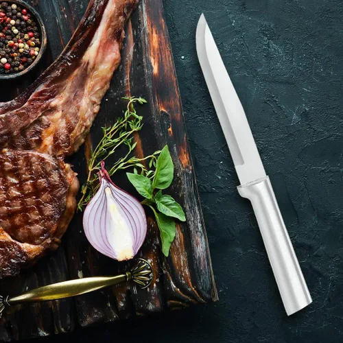 Miniatura 7 de Rada Cuchillo de carnicero rechoncho, hoja de acero inoxidable con mango de resina de acero inoxidable negro, fabricado en EE. UU