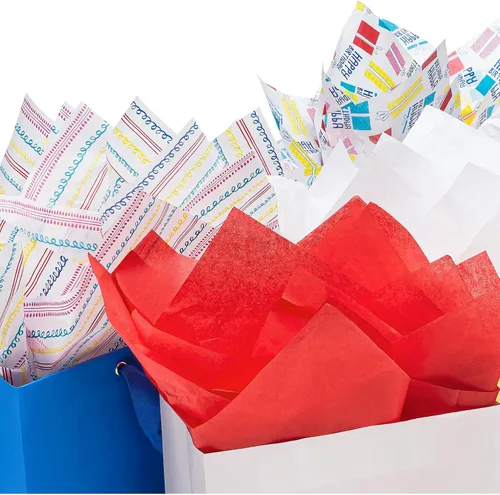Miniatura 6 de K-Kraft Papel de seda metálico para cumpleaños, 102 hojas de 20 x 20 pulgadas, 33 rojas, 24 blancas, 45 hojas impresas, papel de regalo