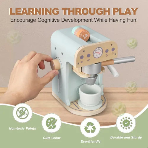 Miniatura 8 de Pithfor Juguete para cafeteras de madera para niños, electrodomésticos de cocina y accesorios de juguete para niños pequeños, regalo para niñas