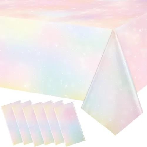 Riakrum Manteles de arcoíris pastel, decoraciones de fiesta en colores pastel, mantel desechable de arco iris, impermeable, de plástico, para