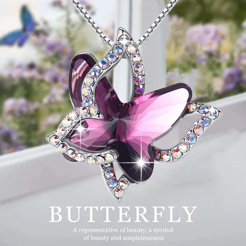 Miniatura 3 de Feeyios Collar con colgante de cristal de mariposa, collares de piedra natal de mariposa, día de la madre, aniversario, cumpleaños para mujeres