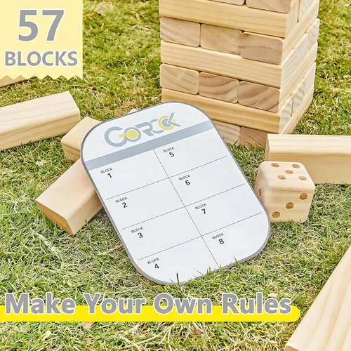 Miniatura 5 de GOROCK Juego de torre gigante de volteo, juego de apilamiento de bloques de madera de 57 piezas (más de 4.2 pies), juegos clásicos familiares