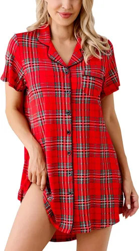 Miniatura 59 de Samring Camisón de pijama para mujer, manga corta/larga, con botones, camisón para dormir, camisón para novio, talla XXL