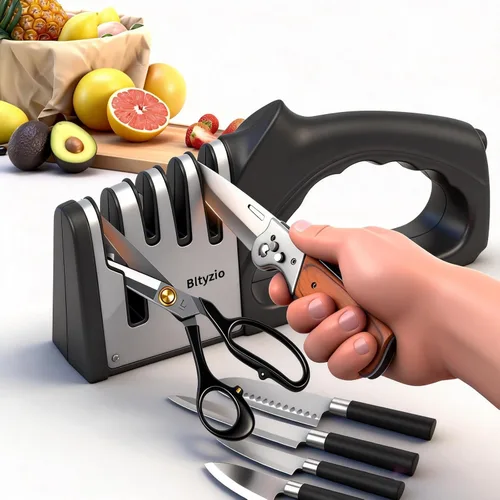 Afilador de cuchillos de cocina 4 en 1, kit de afilado de cuchillos multifuncional, accesorios de cocina elegantes adecuados para cuchillos de