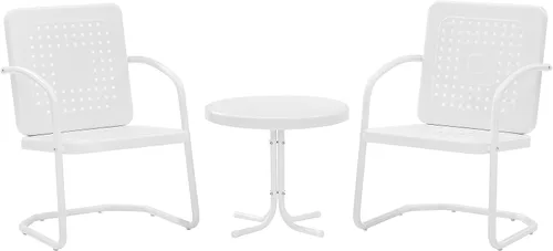 Miniatura 2 de Crosley Furniture KO10019WH Bates - Juego de asientos de metal retro de 3 piezas para exteriores con mesa auxiliar y 2 sillas, blanco brillante