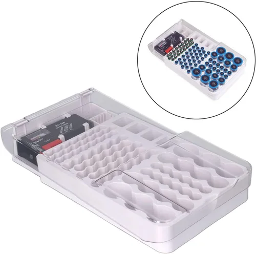 Miniatura 8 de Caja de almacenamiento organizadora de baterías con probador, tapa transparente, organizador de batería, soporte para 93 baterías, caja