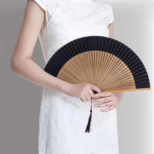 Miniatura 6 de Ventilador de mano plegable para mujer, ventilador plegable de seda de bambú chino japonés vintage, abanicos plegables, ventiladores de mano