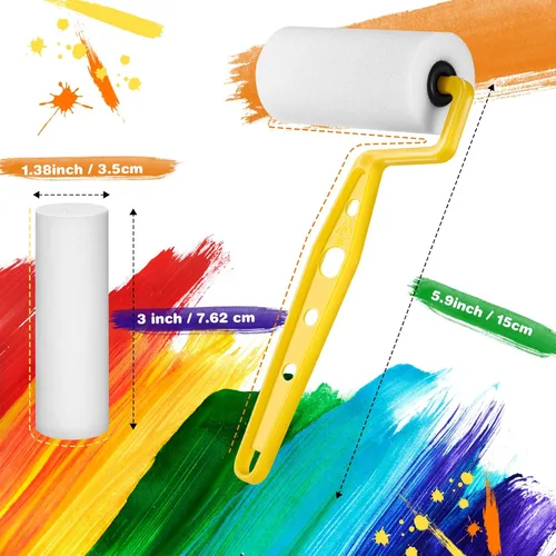 Miniatura 7 de Geiserailie Rodillo de pintura de espuma de 3 pulgadas, kit de mini rodillos de pintura pequeños con marco, paquete múltiple para artistas jóvenes