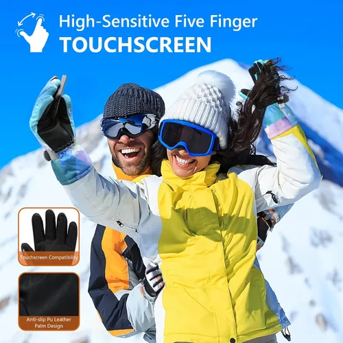 Miniatura 5 de Guantes de esquí, guantes de nieve impermeables y transpirables más cálidos para clima frío, se adaptan tanto a hombres como a mujeres, para padres