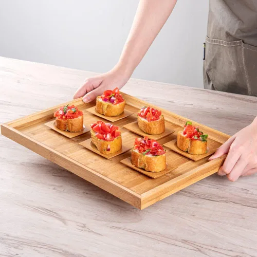 Miniatura 5 de Restaurantware -Vajilla de bambú desechable de 3 pulgadas, 100 platos rectangulares de bambú - Sangría redonda de primera calidad, platos de bambú