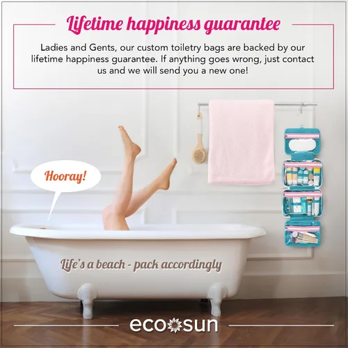 Miniatura 5 de Eco Sun - Neceser de viaje colgante — Diseñado en Hawái — Organizador de viaje resistente al agua para accesorios de baño, Colgar