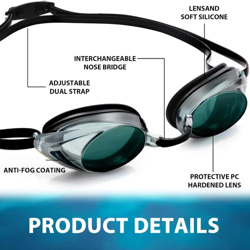 Miniatura 2 de Landhoow 3 gafas de natación para adultos para hombres y mujeres, anti UV, antiniebla, con espejo de carrera con 6 puentes nasales y 3 correas
