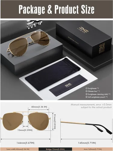 Miniatura 45 de LUENX, Aviator - Gafas de sol polarizadas, para hombres y mujeres, protección UV 400, con funda 60MM