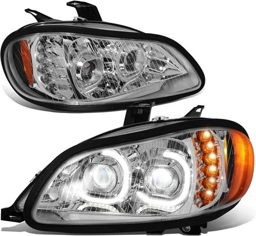 DNA MOTORING - HL-HAY-015-CH Par de faros delanteros LED de halo dual DRL con señal de giro, haz alto/bajo, proyector compatible con Freightliner M2