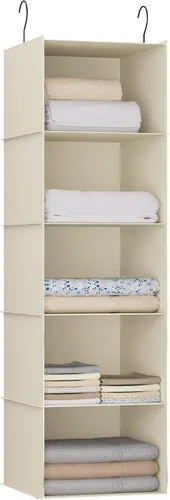 Miniatura 36 de Organizador colgante para armario, fácil de montar, estantes colgantes plegables con 4 compartimentos, para guardar ropa, bolsos, zapatos y Gris