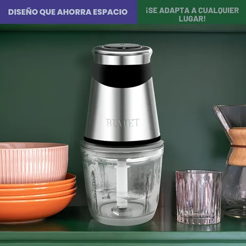 Miniatura 7 de BUMET Procesador eléctrico de alimentos, picador de verduras de 500 W con cuenco de vidrio de 2.5 tazas y cortador de acero inoxidable de 4