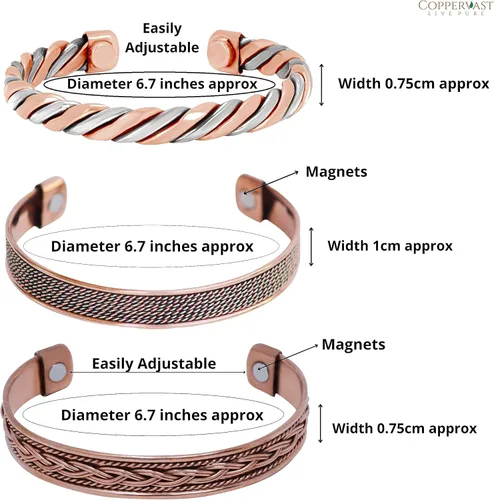 Miniatura 19 de Pulseras de cobre para hombres y mujeres Juego de 3 con caja de regalo Hecho a mano 100% cobre Regalo para mujeres y hombres