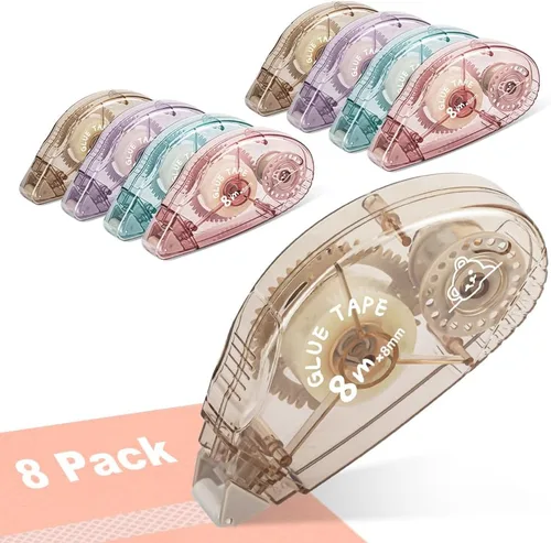 Rodillo de cinta de doble cara – Paquete de 8 rodillos de cinta adhesiva para álbumes de recortes, envoltura, manualidades de papel para niños