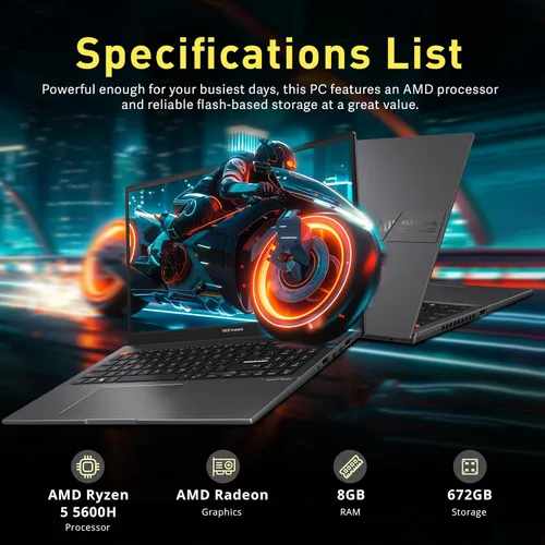 Miniatura 3 de ASUS VivoBook S15 - Laptop FHD Slim de 15.6 pulgadas, AMD Ryzen 5 5600H, 8 GB de RAM, 672 GB de almacenamiento