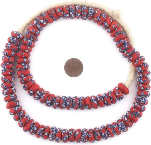 Miniatura 2 de The Bead Chest Cuentas de vidrio reciclado Rondelle fusionadas de 0.551 in, coral, hilo de 24 pulgadas, hechas a mano en Ghana para fabricación
