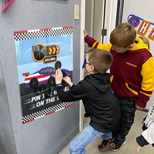 Miniatura 2 de PARTYLOUD Juegos de fiesta de coches: Pin the Wheel en el coche, coches de carreras azules, fiesta de cumpleaños, juegos divertidos, suministros