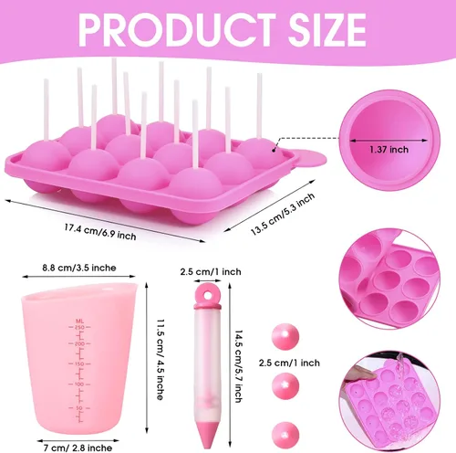 Miniatura 3 de Juego de moldes de silicona de 12 agujeros con palitos de piruleta, soporte para paletas acrílicas de 15 agujeros, taza medidora, bolígrafo